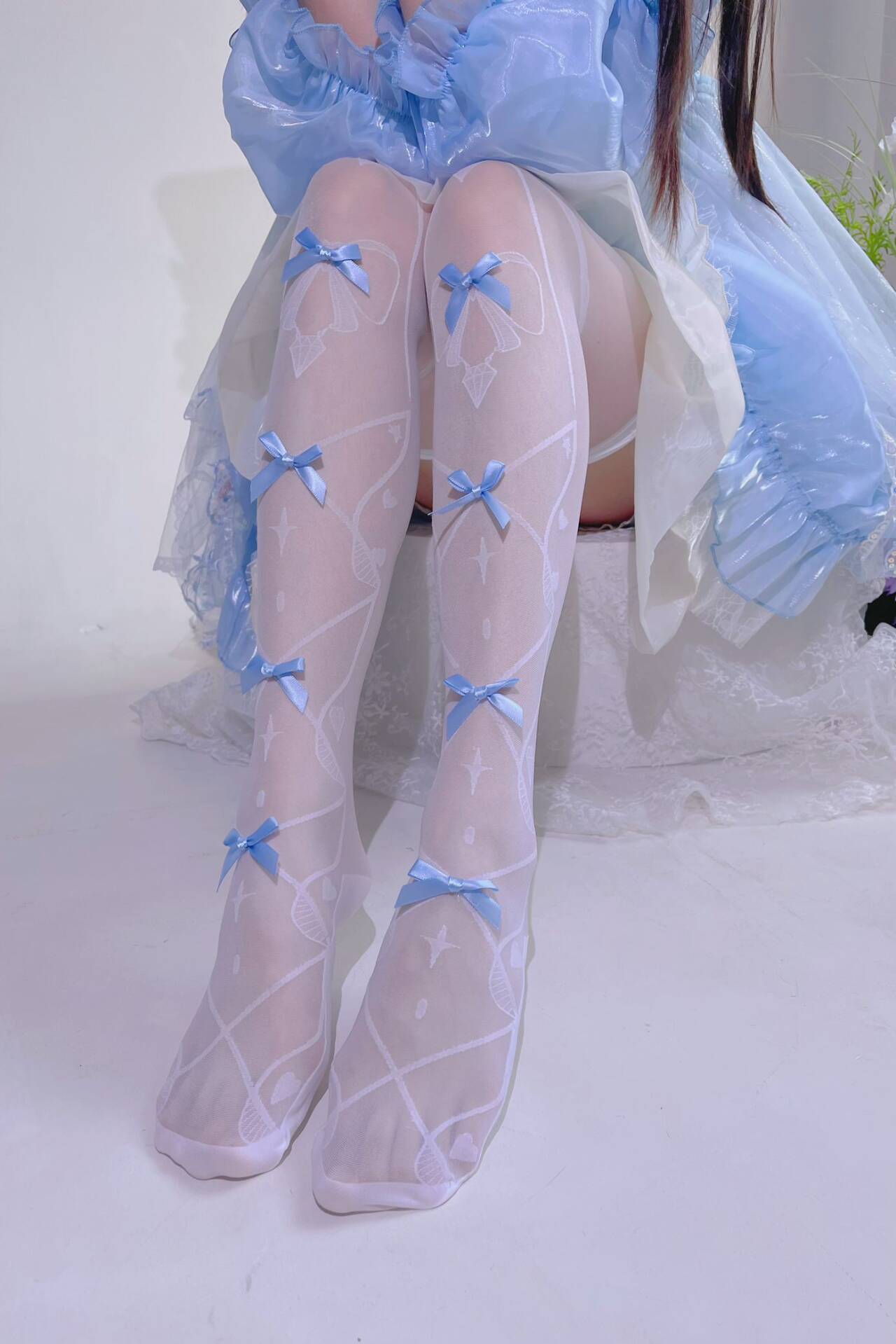 THIN LOLITA BLUE BOW OVER KNEE THIGH SOCKS
