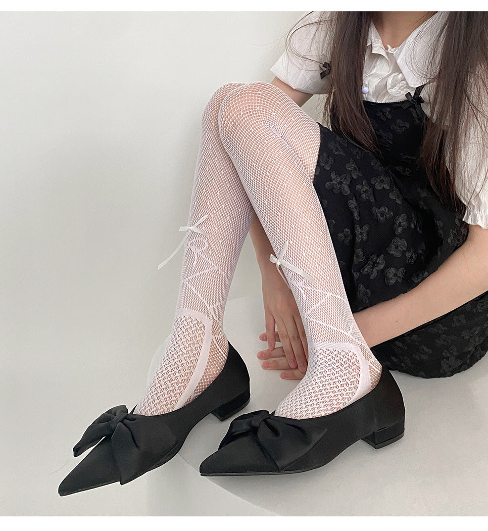 JAPANESE Y2K BALLET STYLE RIBBON BOW LACE MESH SOCKS PANTYHOSE