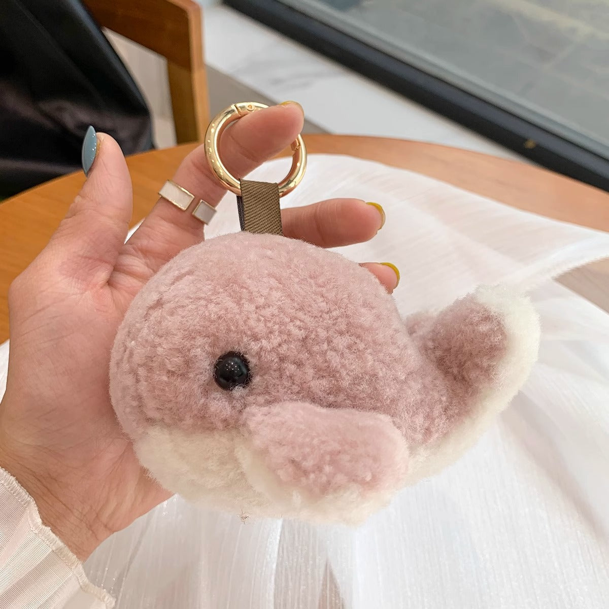 CUTE DOLPHIN WOOL FAUX FUR CHARM KEYCHAIN