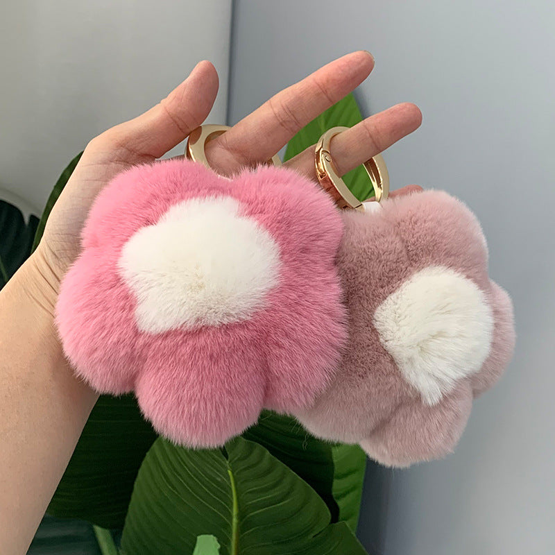 CUTE REAL RABBIT FUR FLOWER CHARM KEYCHAIN & PHONE ACCESSORY