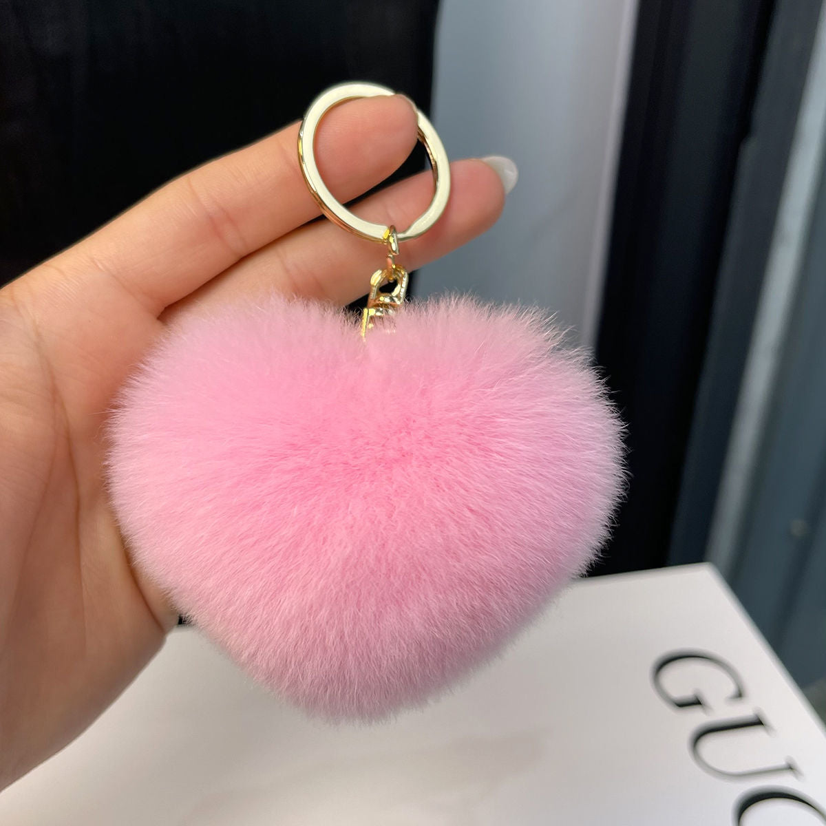 REAL OTTER RABBIT FUR LOVE KEYCHAIN CUTE PLUSH ACCESSORY