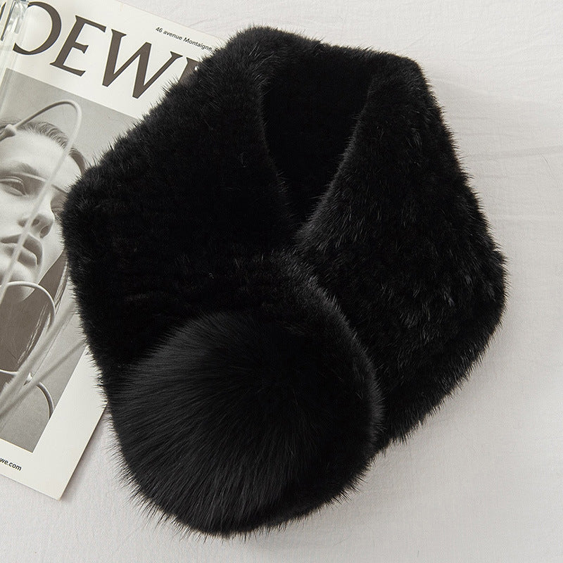 WARM MINK FUR SCARF WITH FOX POM POM - STYLISH WINTER ACCESSORY