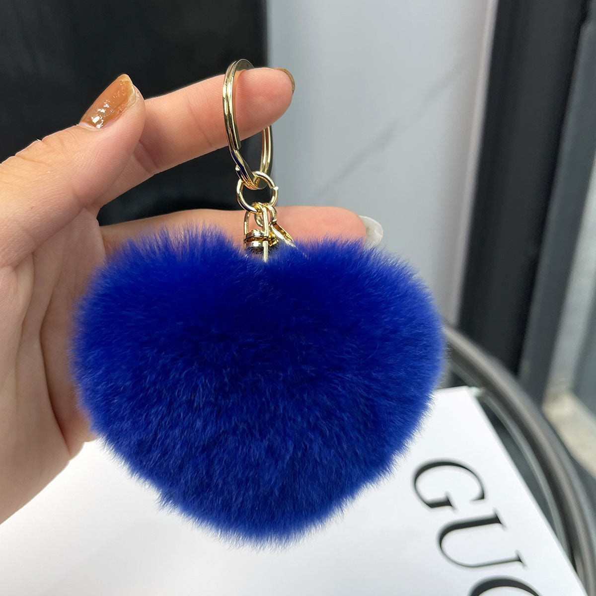 REAL OTTER RABBIT FUR LOVE KEYCHAIN CUTE PLUSH ACCESSORY