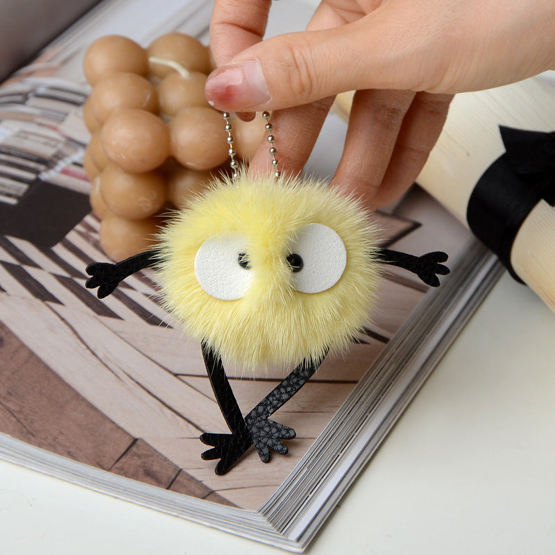 REAL MINK FUR FLUFFY ELF KEYCHAIN FOR CAR KEY OR BAG ACCESSORY