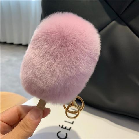 RABBIT FUR ICE CREAM BAG CHARM KEYCHAIN ACCESSORY