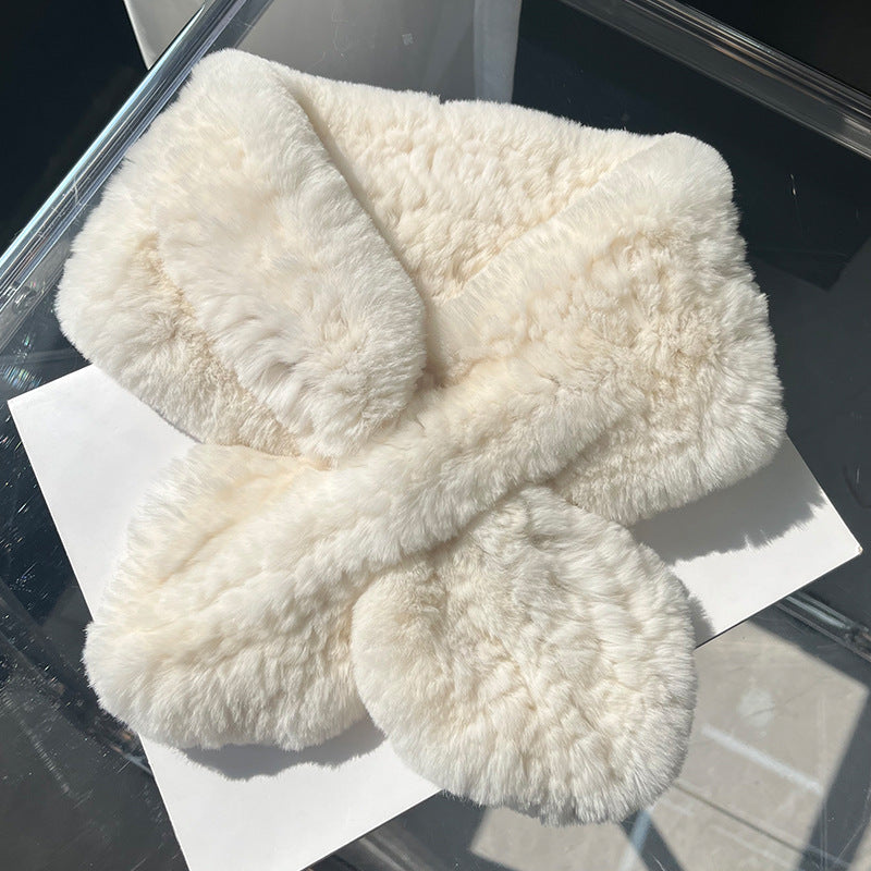 HAND-KNITTED REAL RABBIT FUR SCARF - WINTER ACCESSORY