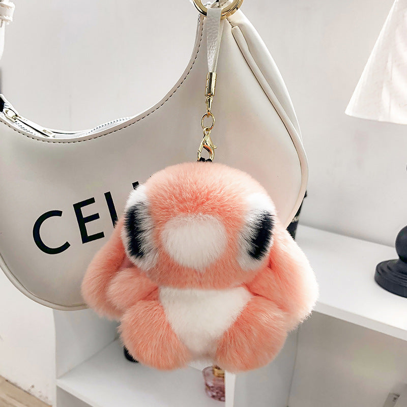 CUTE REAL RABBIT FUR STITCH KEYCHAIN
