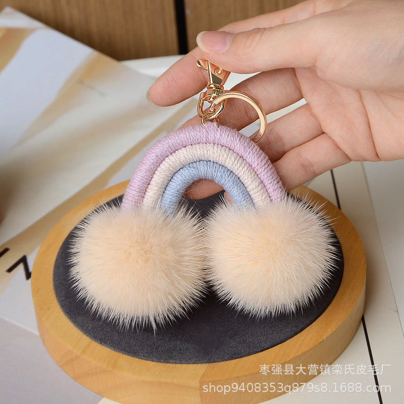 RAINBOW CLOUD FUR POM-POM KEYCHAIN CUTE BAG ACCESSORY