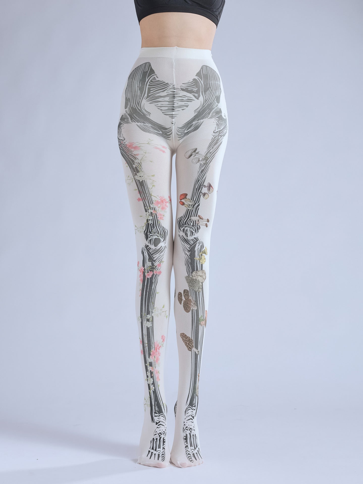 DARK ARTICULATED BONES PRINT TATTOO PATTERN HALLOWEEN DANCING PANTYHOSE