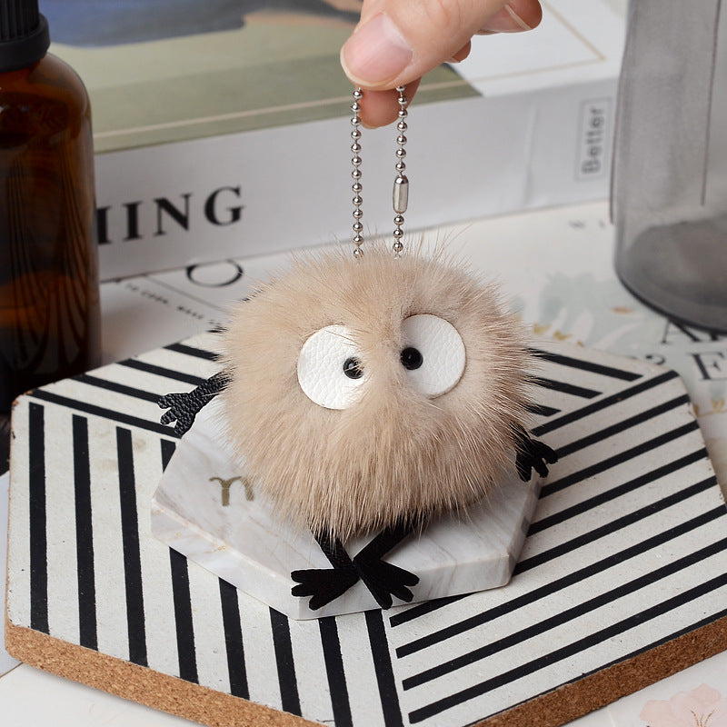 REAL MINK FUR FLUFFY ELF KEYCHAIN FOR CAR KEY OR BAG ACCESSORY