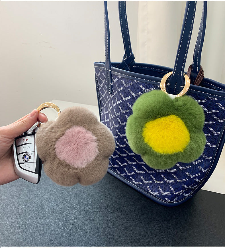 CUTE REAL RABBIT FUR FLOWER CHARM KEYCHAIN & PHONE ACCESSORY