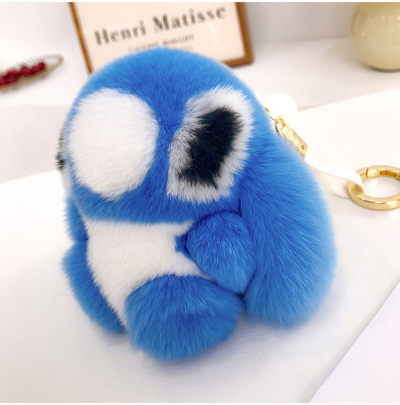 CUTE REAL RABBIT FUR STITCH KEYCHAIN