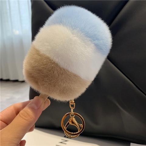 RABBIT FUR ICE CREAM BAG CHARM KEYCHAIN ACCESSORY