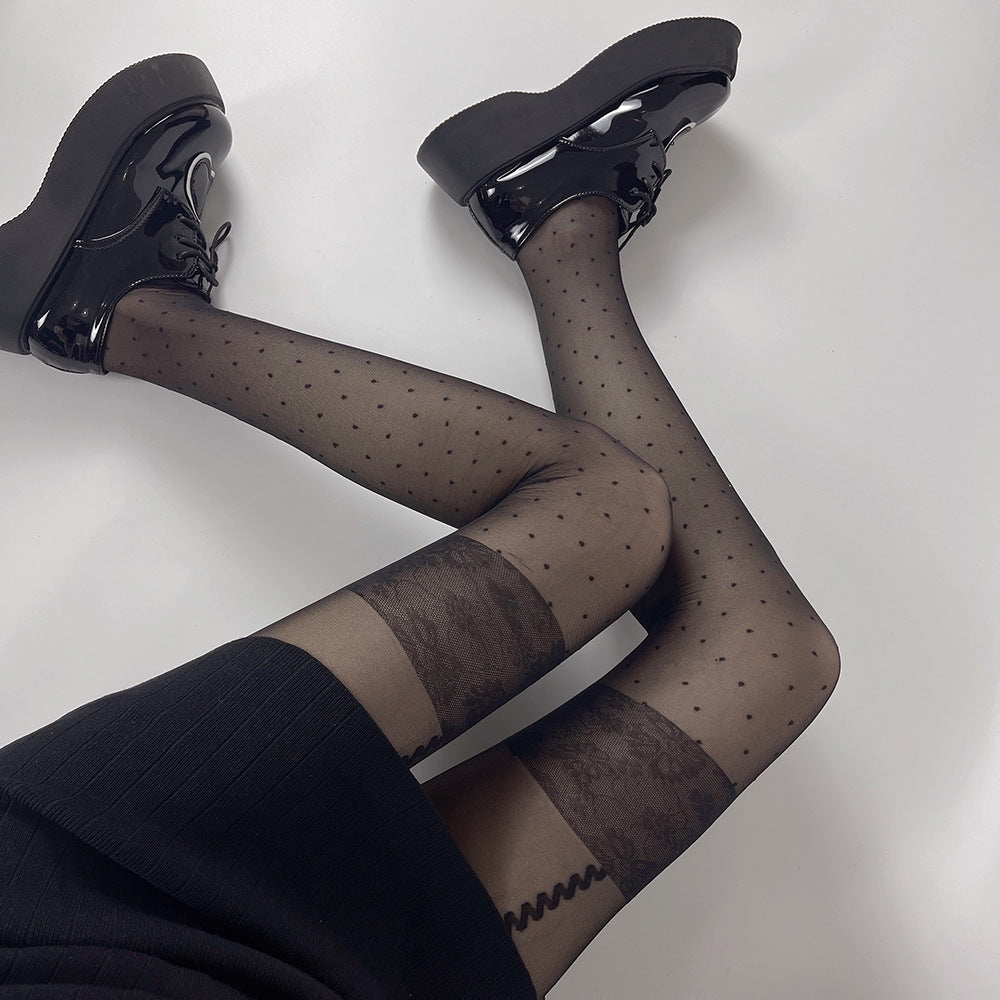 FASHION SPRING AND SUMMER ULTRA-THIN JAPANESE SWEET FAKE HIGH TUBE SUSPENDER POLKA DOT JACQUARD STOCKINGS PANTYHOSE
