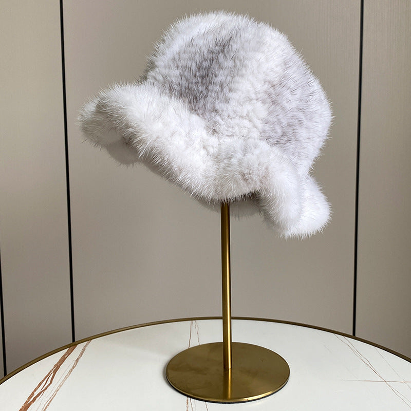 ELEGANT RUFFLED MINK FUR BERET HAT