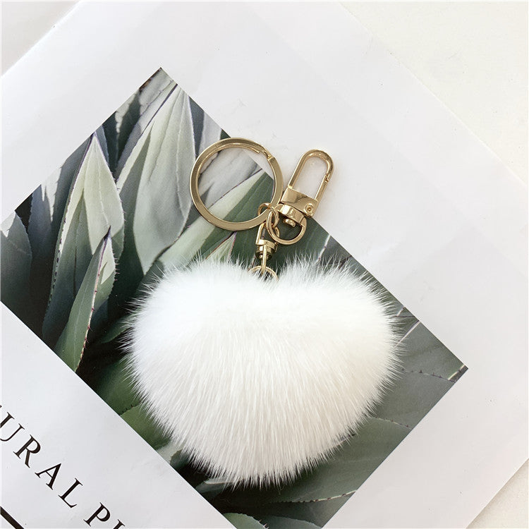 HEART-SHAPED MINK FUR BAG CHARM GIFT ACCESSORY