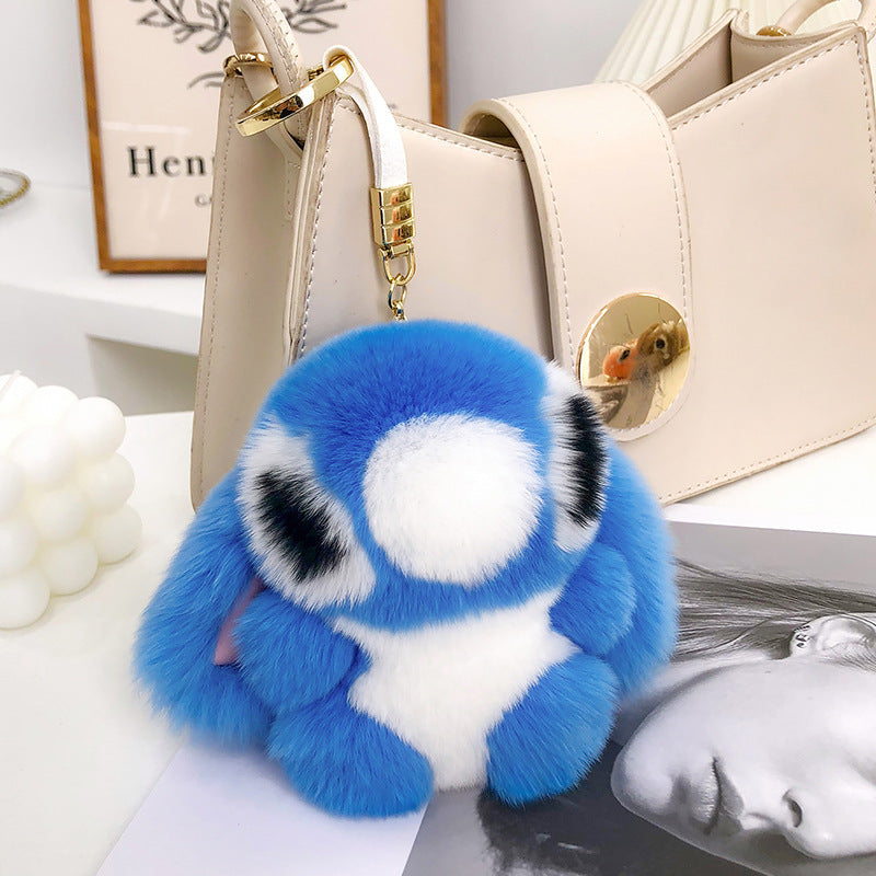 CUTE REAL RABBIT FUR STITCH KEYCHAIN