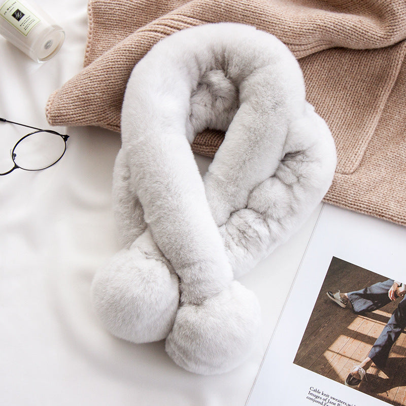 CUTE PLUSH SCARF WITH POM POMS