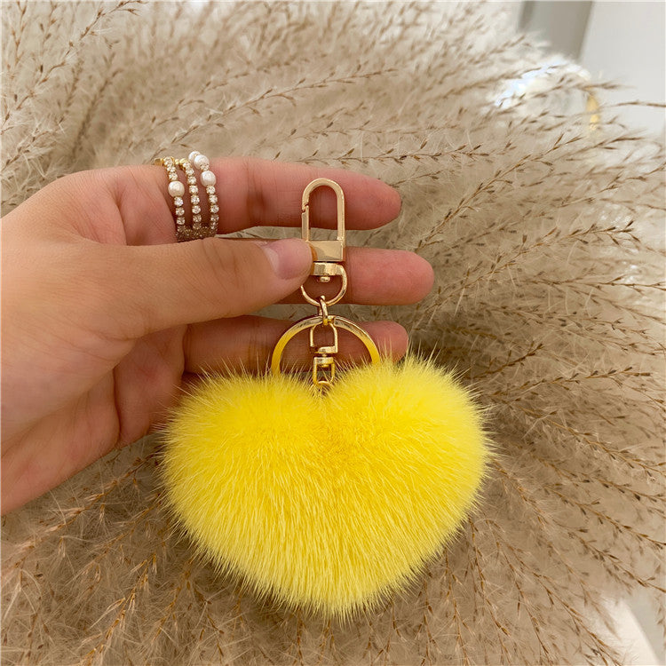 HEART-SHAPED MINK FUR BAG CHARM GIFT ACCESSORY