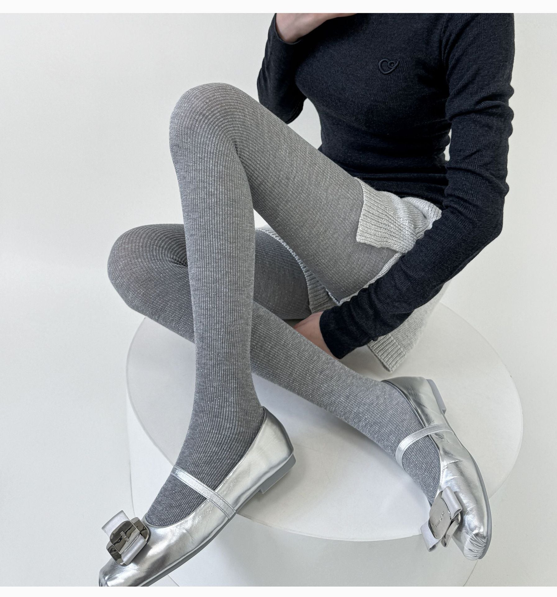 SPRING AND AUTUMN SMALL BRIGHT SILK SLIGHTLY FLASH SILVER SILK MIXED LINE VERTICAL STRIP LEGGINGS PANTYHOSE