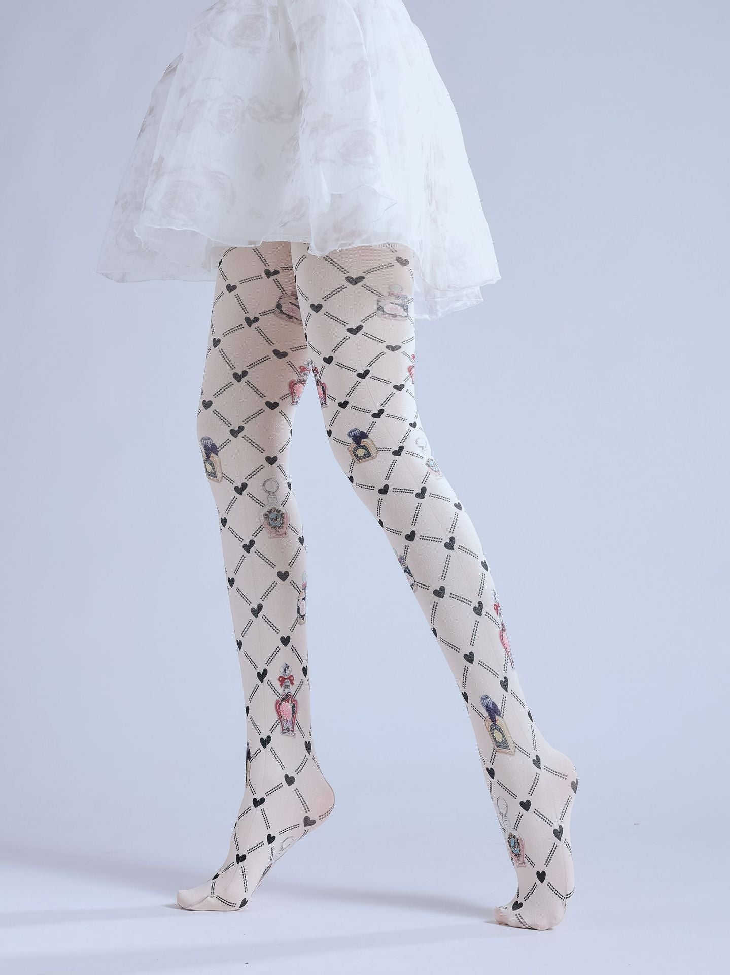RHOMBUS GRID PATTERN PRINTED PERFUME BOTTLE PATTERN LEGGINGS CUTE COS PANTYHOSE