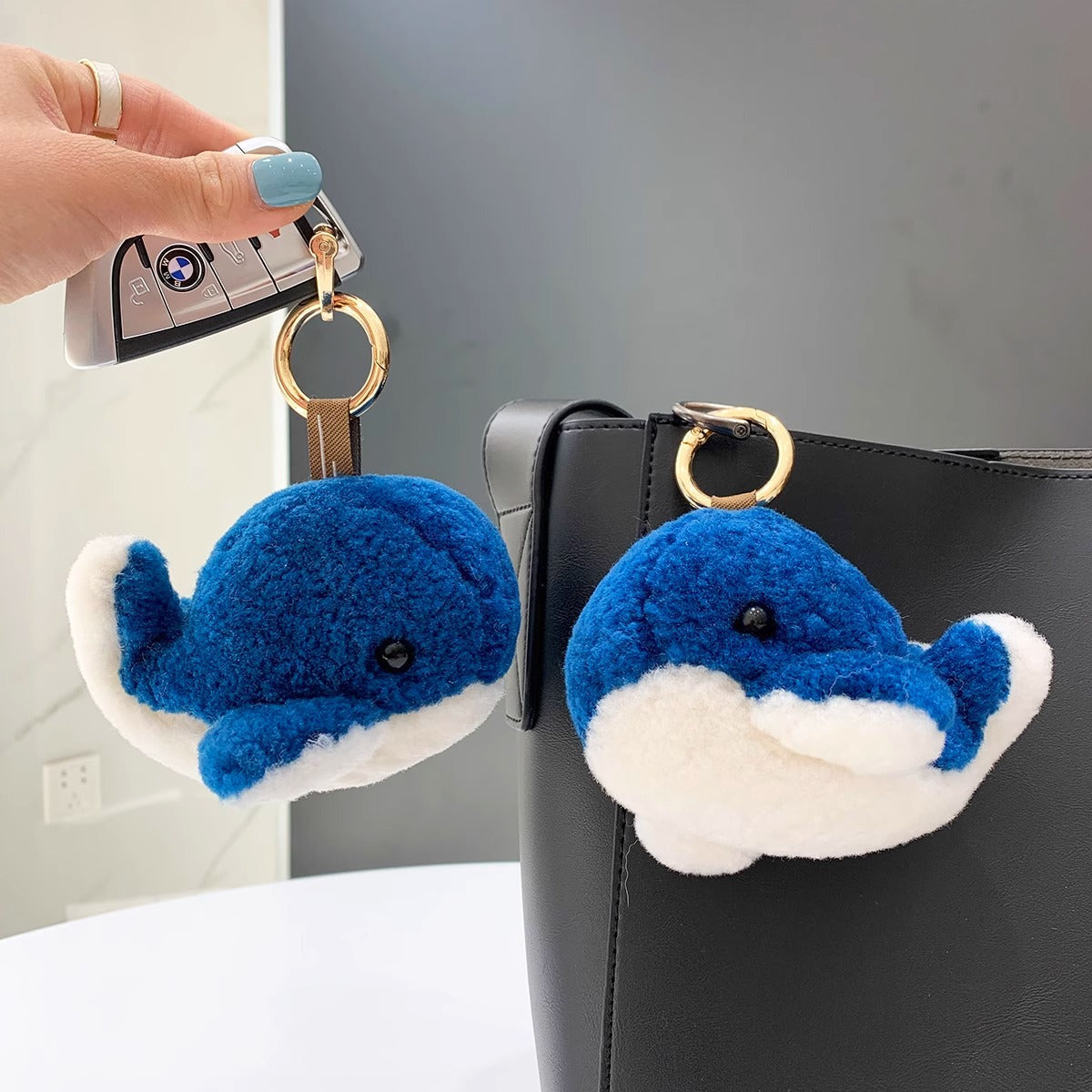 CUTE DOLPHIN WOOL FAUX FUR CHARM KEYCHAIN