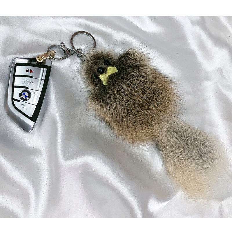 CUTE FOX FUR BALL BAG CHARM KEYCHAIN ACCESSORY