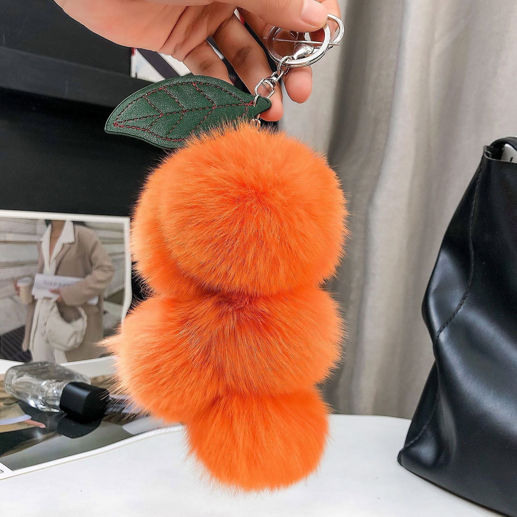 REAL FOX HAIR SMALL GRAPE KEYCHAIN BAG CHARM ACCESSORY