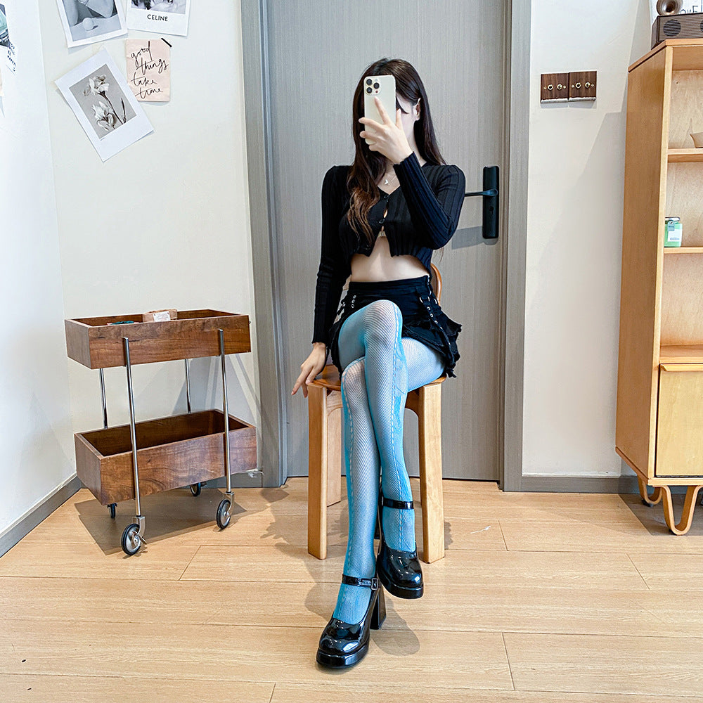 THIN HOLLOW JK WATER BLUE BOTTOM NET SOCKS