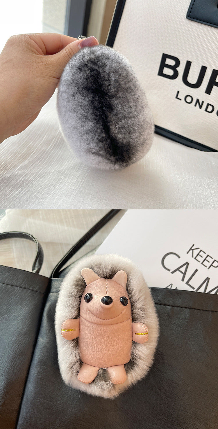 REX RABBIT HAIR LITTLE HEDGEHOG KEYCHAIN PLUSH DOLL ACCESSORY