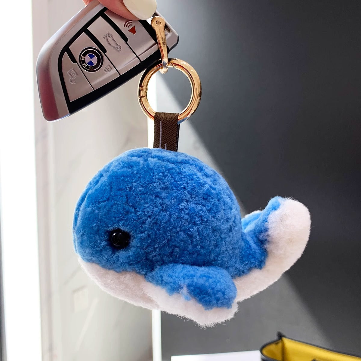 CUTE DOLPHIN WOOL FAUX FUR CHARM KEYCHAIN