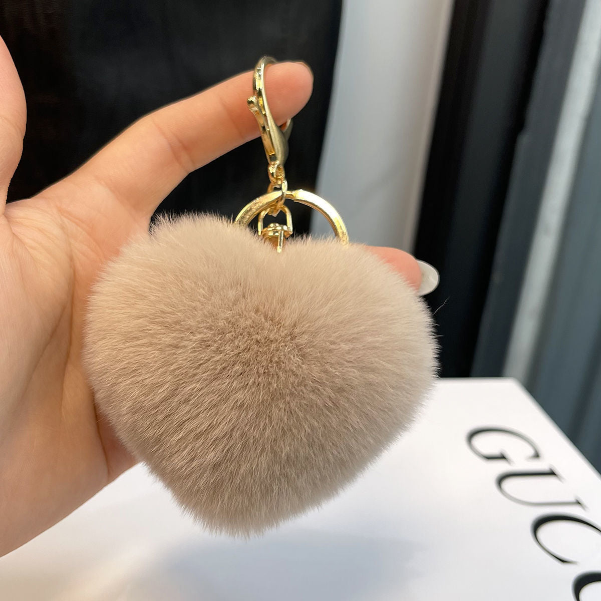 REAL OTTER RABBIT FUR LOVE KEYCHAIN CUTE PLUSH ACCESSORY