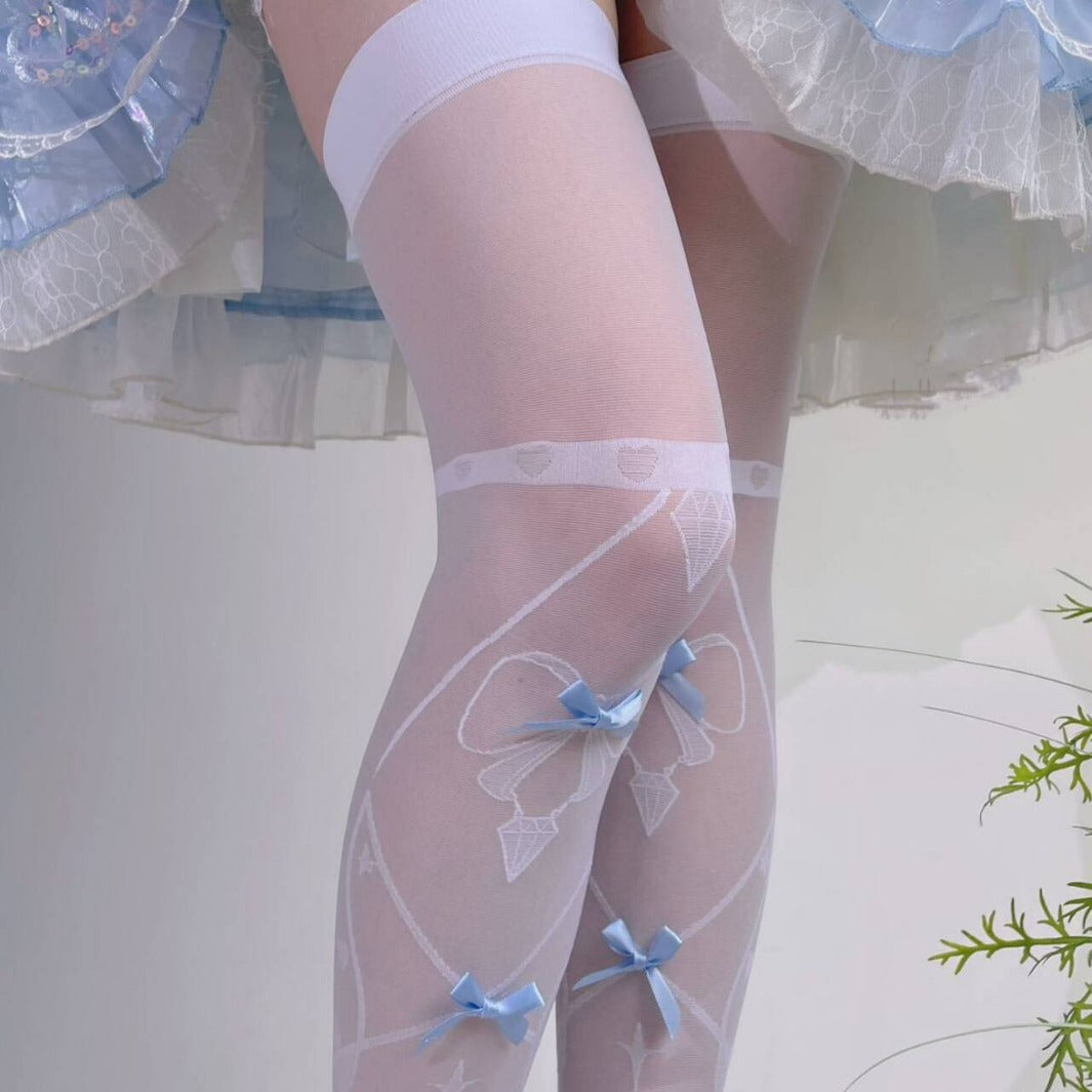 THIN LOLITA BLUE BOW OVER KNEE THIGH SOCKS
