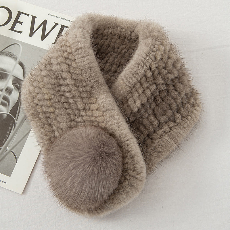 WARM MINK FUR SCARF WITH FOX POM POM - STYLISH WINTER ACCESSORY