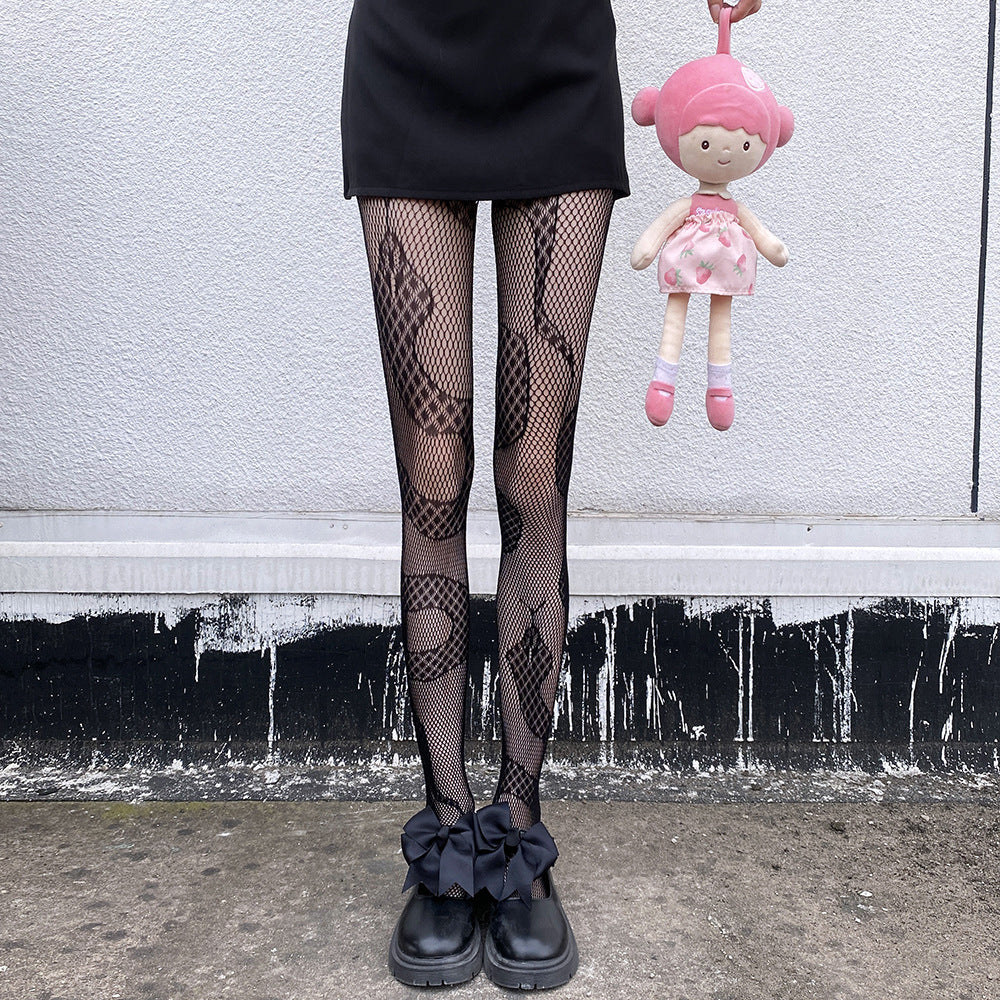 THIN RETRO PATTERN JK HOLLOW JACQUARD MESH SOCKS BOTTOMS