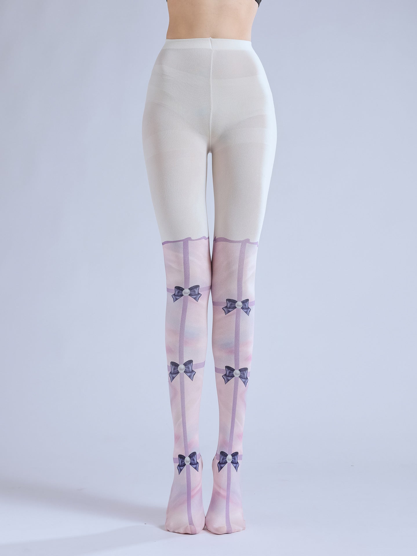 CUTE LOLITA FAKE TWO-PIECE PRINTED BOW FAKE TALL LEGGINGS PANTYHOSE