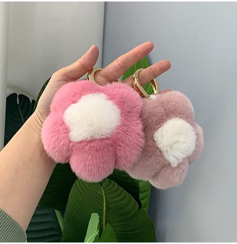 CUTE REAL RABBIT FUR FLOWER CHARM KEYCHAIN & PHONE ACCESSORY