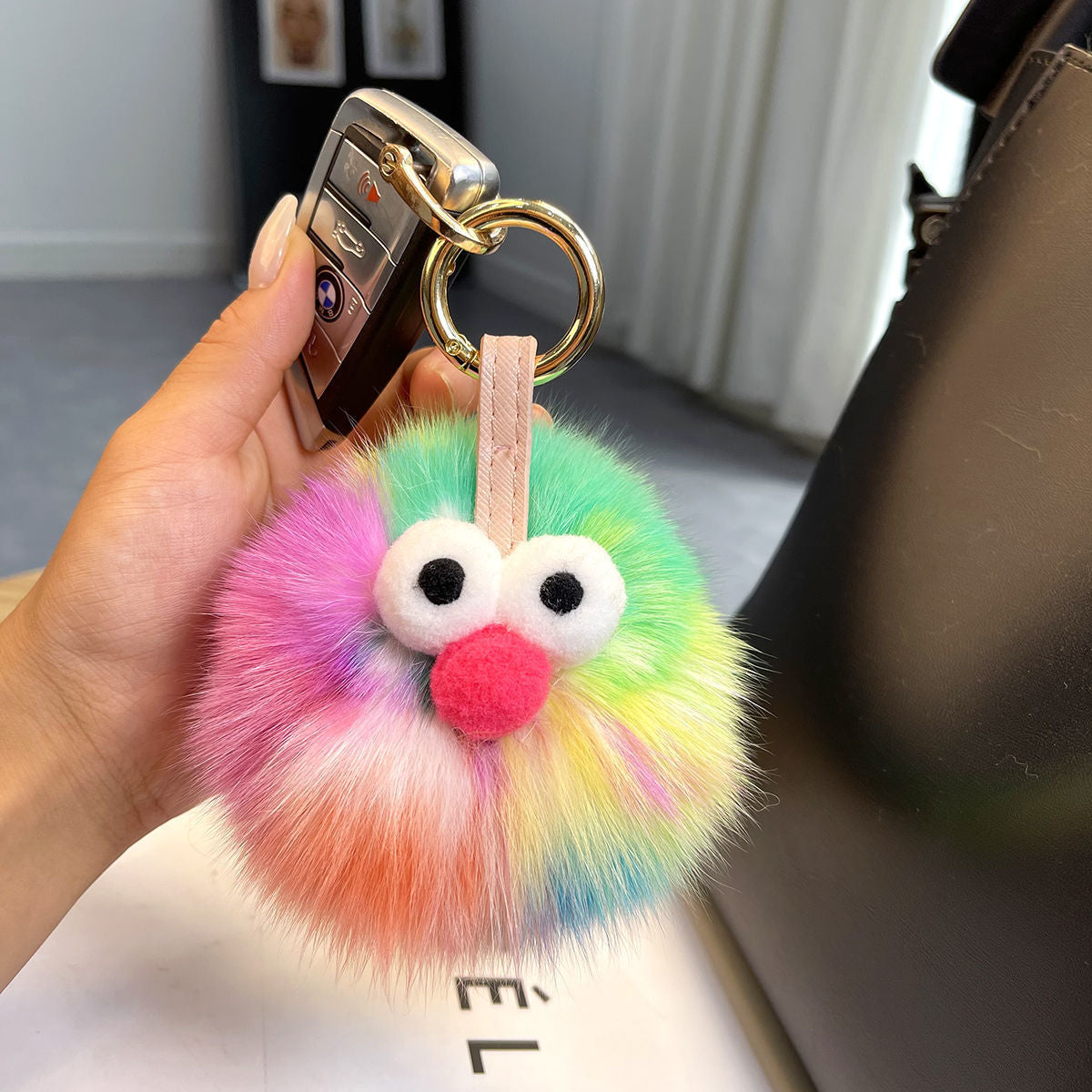 REAL FOX HAIRBALL CARTOON FIGURE HANGING ACCESSORY