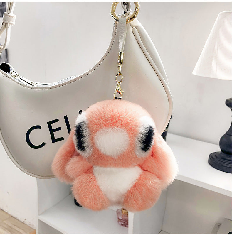 CUTE REAL RABBIT FUR STITCH KEYCHAIN