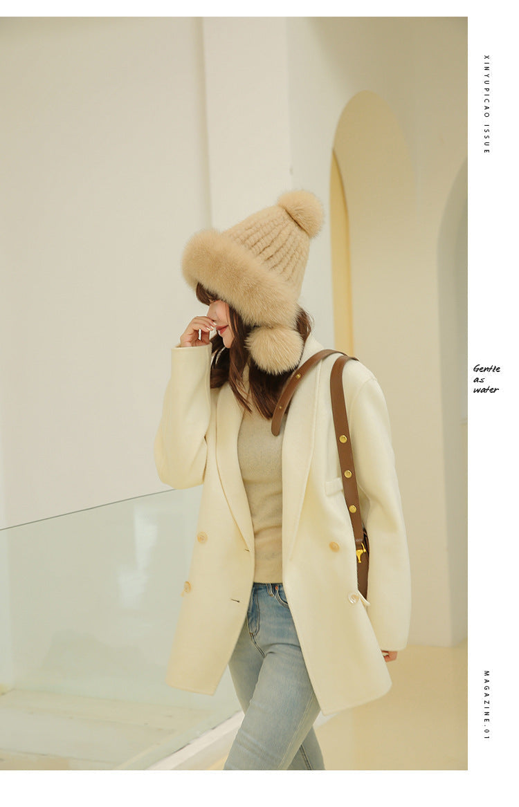 CUTE FOX FUR POM POM HAT - WOMEN'S WINTER EAR FLAP HAT