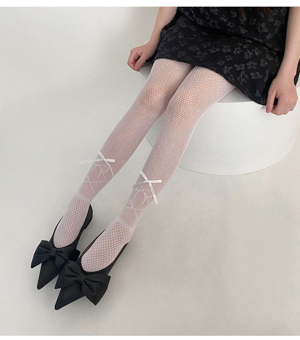 JAPANESE Y2K BALLET STYLE RIBBON BOW LACE MESH SOCKS PANTYHOSE