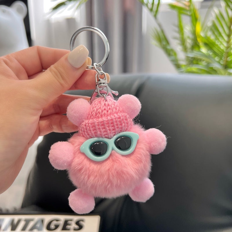 CUTE REX RABBIT HAIR SMALL COAL BALL KEYCHAIN ACCESSORY