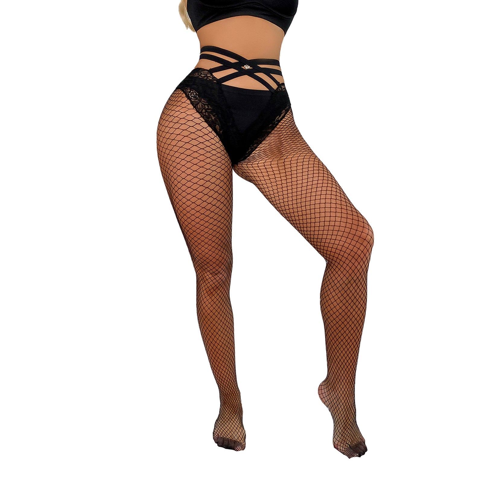 FASHION LACE FISHNET CROSS STOCKINGS PANTYHOSE