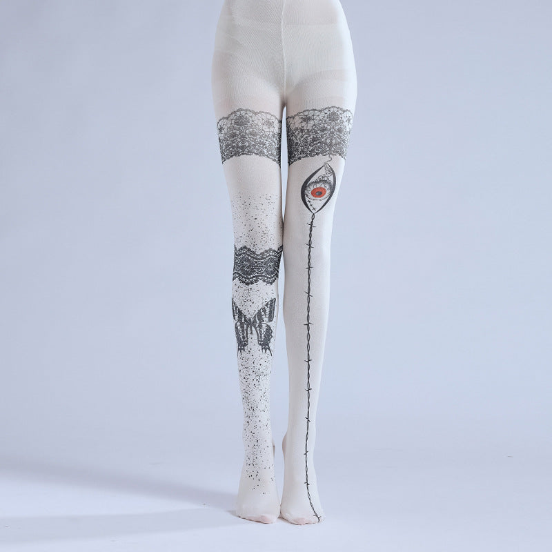 FAKE TATTOO LACE BUTTERFLY PATTERN LEGGINGS PRINT COS PANTYHOSE