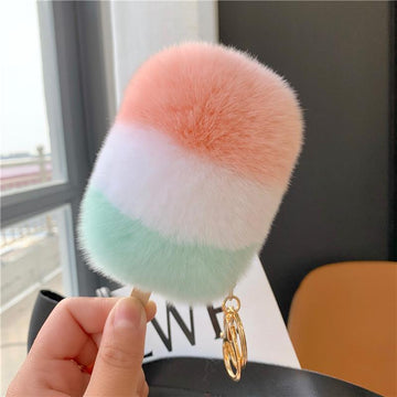 RABBIT FUR ICE CREAM BAG CHARM KEYCHAIN ACCESSORY