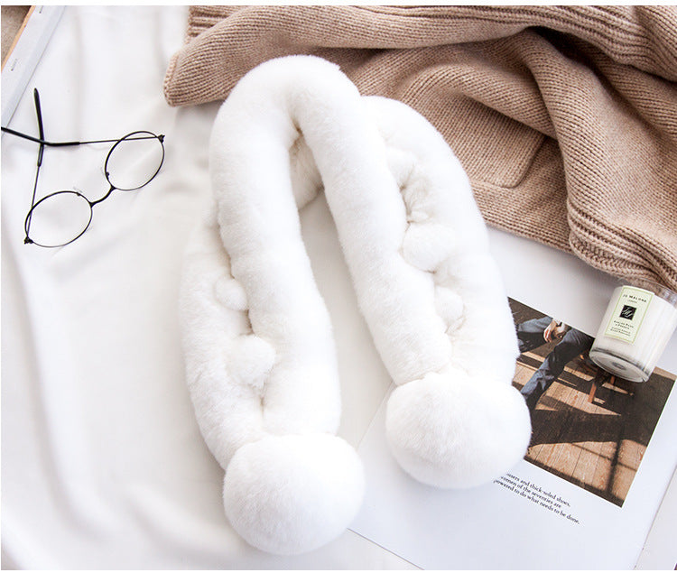 CUTE PLUSH SCARF WITH POM POMS