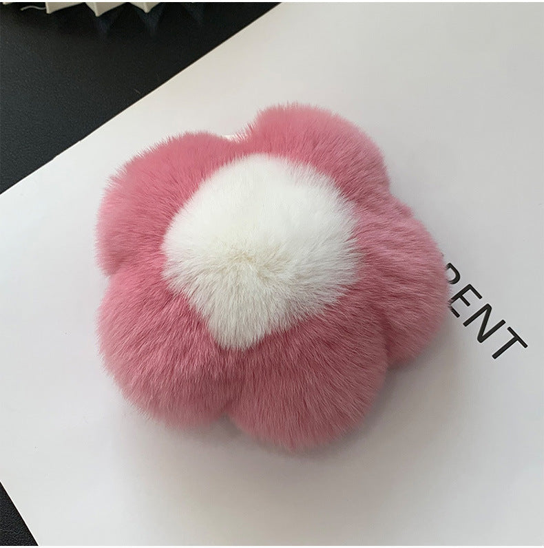 CUTE REAL RABBIT FUR FLOWER CHARM KEYCHAIN & PHONE ACCESSORY