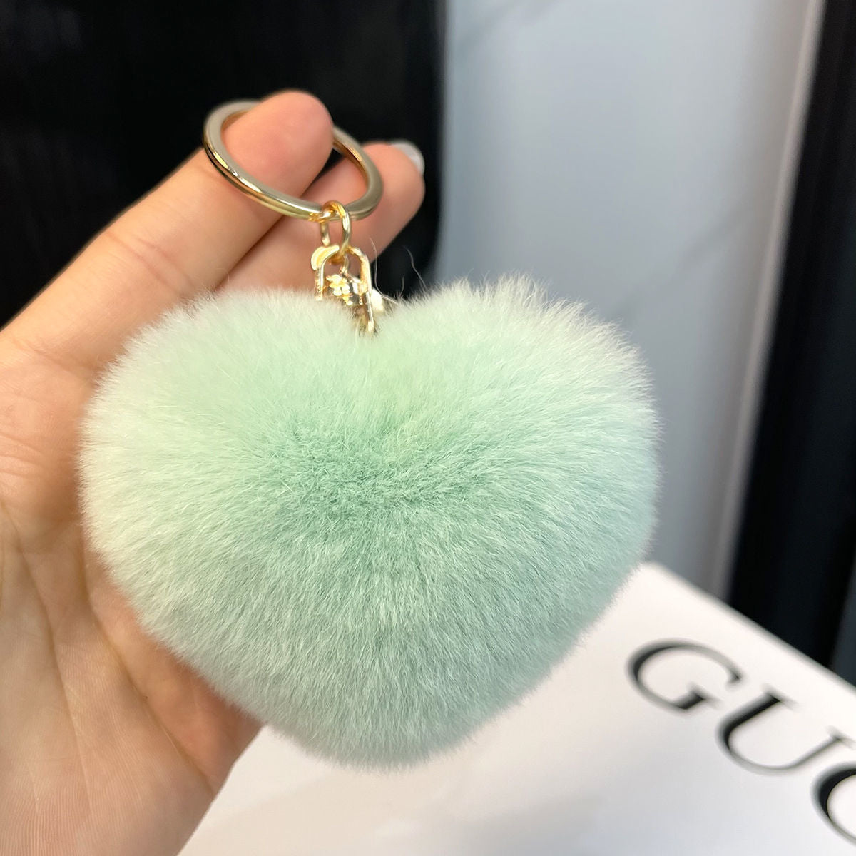 REAL OTTER RABBIT FUR LOVE KEYCHAIN CUTE PLUSH ACCESSORY