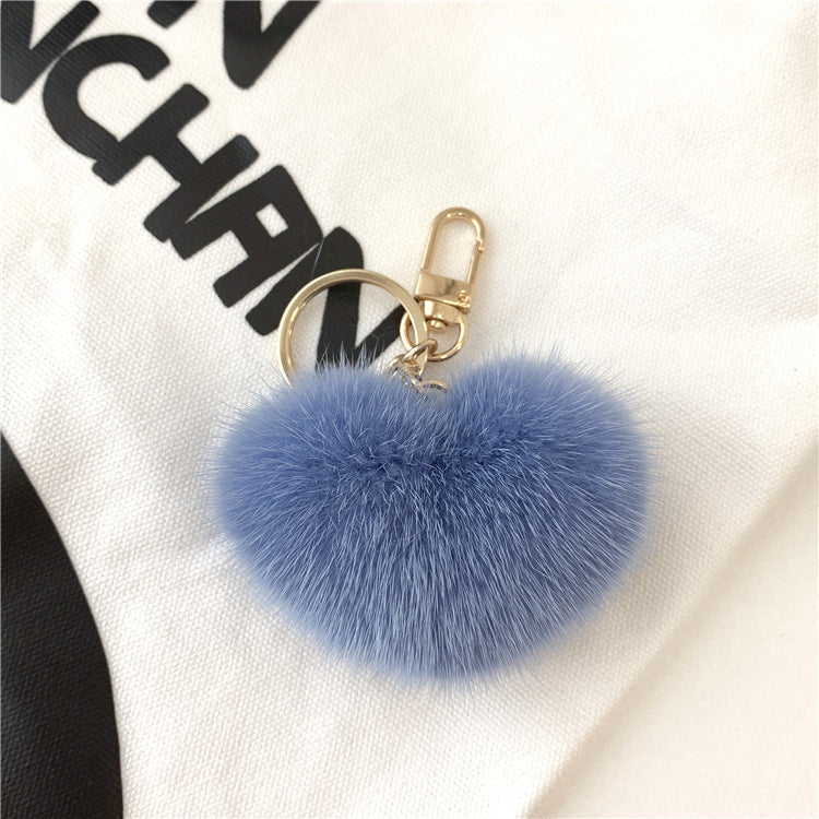 HEART-SHAPED MINK FUR BAG CHARM GIFT ACCESSORY