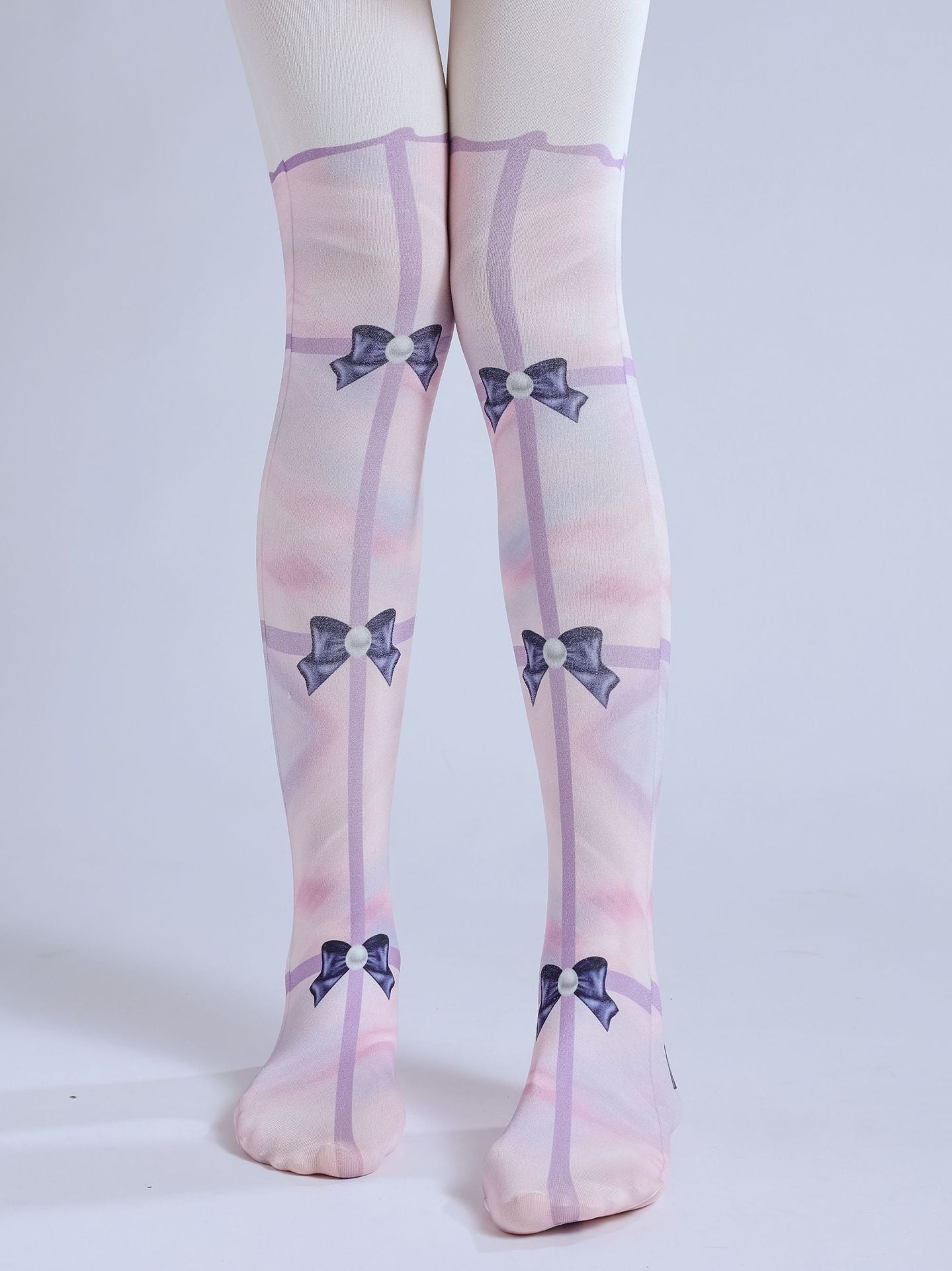 CUTE LOLITA FAKE TWO-PIECE PRINTED BOW FAKE TALL LEGGINGS PANTYHOSE
